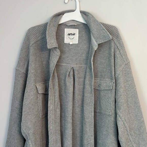 Aerie Grey Oversized Waffle Knit Button Up Size Medium - Picture 5 of 9